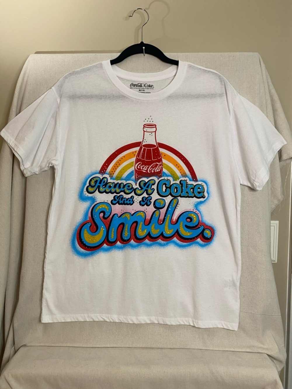 Coca-Cola Retro Rainbow 'Have A Coke And A Smile' Tee - White, Size Medium